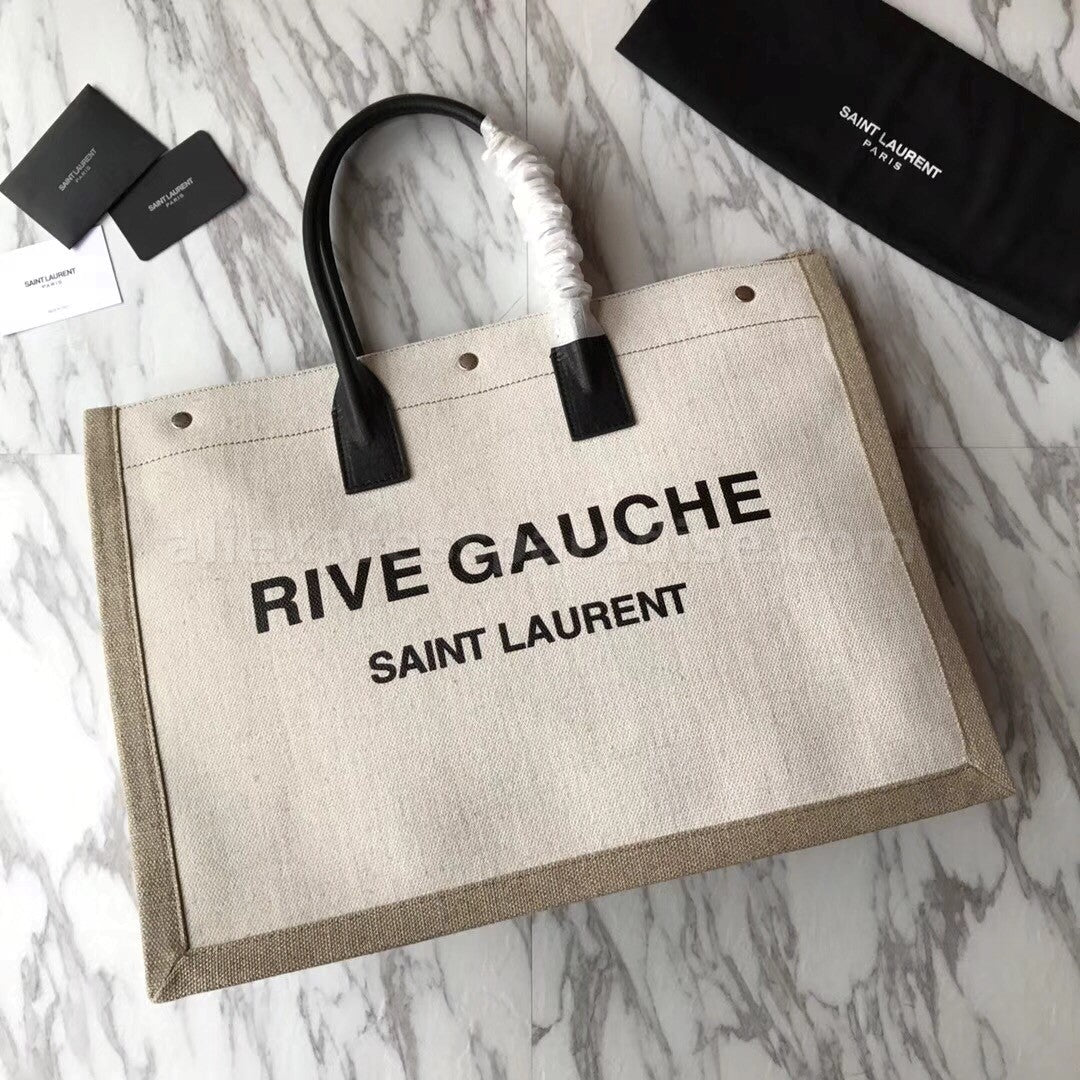 Saint Laurent Rive Gauche North/South Tote White Linen/Beige in